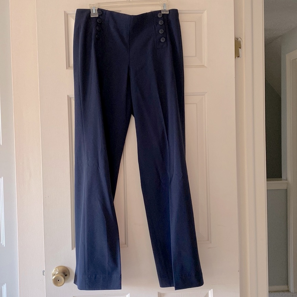 buttons on both side of the pants, navy blue size 8